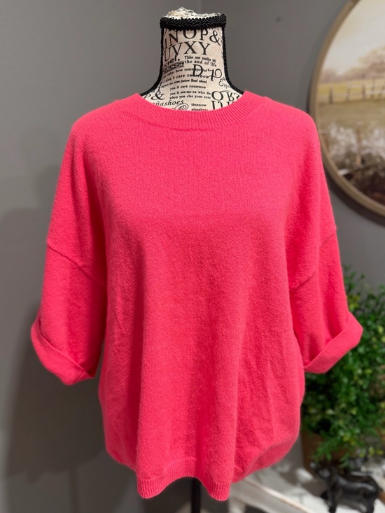 Crush Sweaters - Relaxed Crew Neck Sweater in Bright Pink/Orange and is 100% cashmere